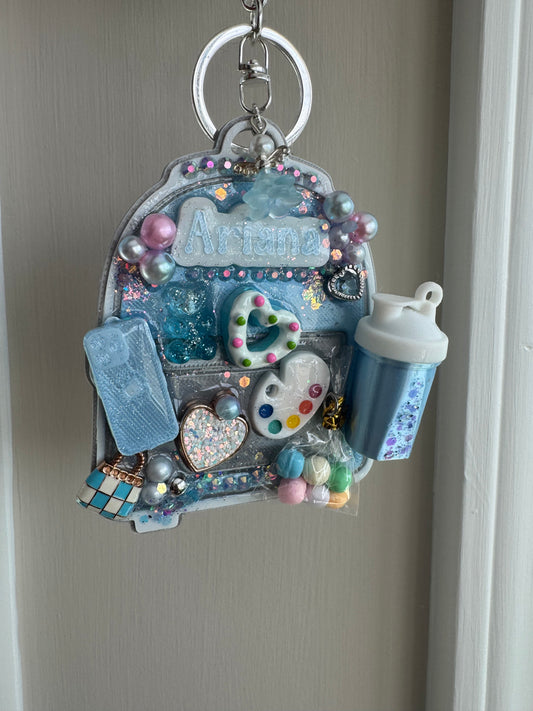 Creative Sparkle Clutter Keycharm – Personalized Art Backpack Tag | Blue Glitter Artist Keychain | Cute Gift for Kids, Teens & Artists