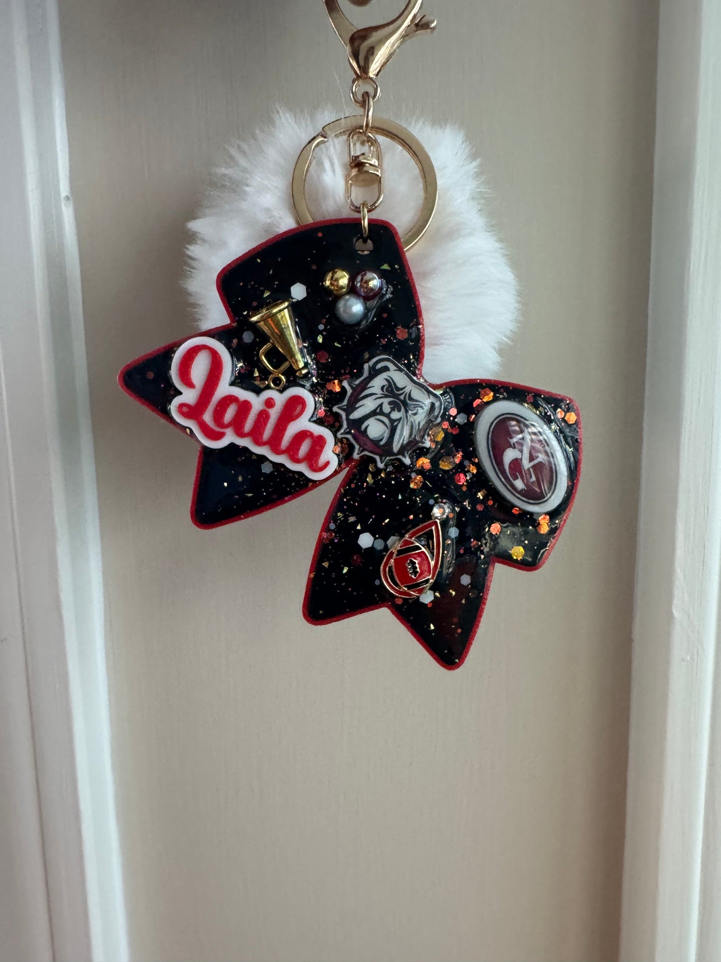 Custom Cheer Bow Keychain – Personalized Name, Team Colors & Mascot | Cheerleader Gift, Spirit Accessory