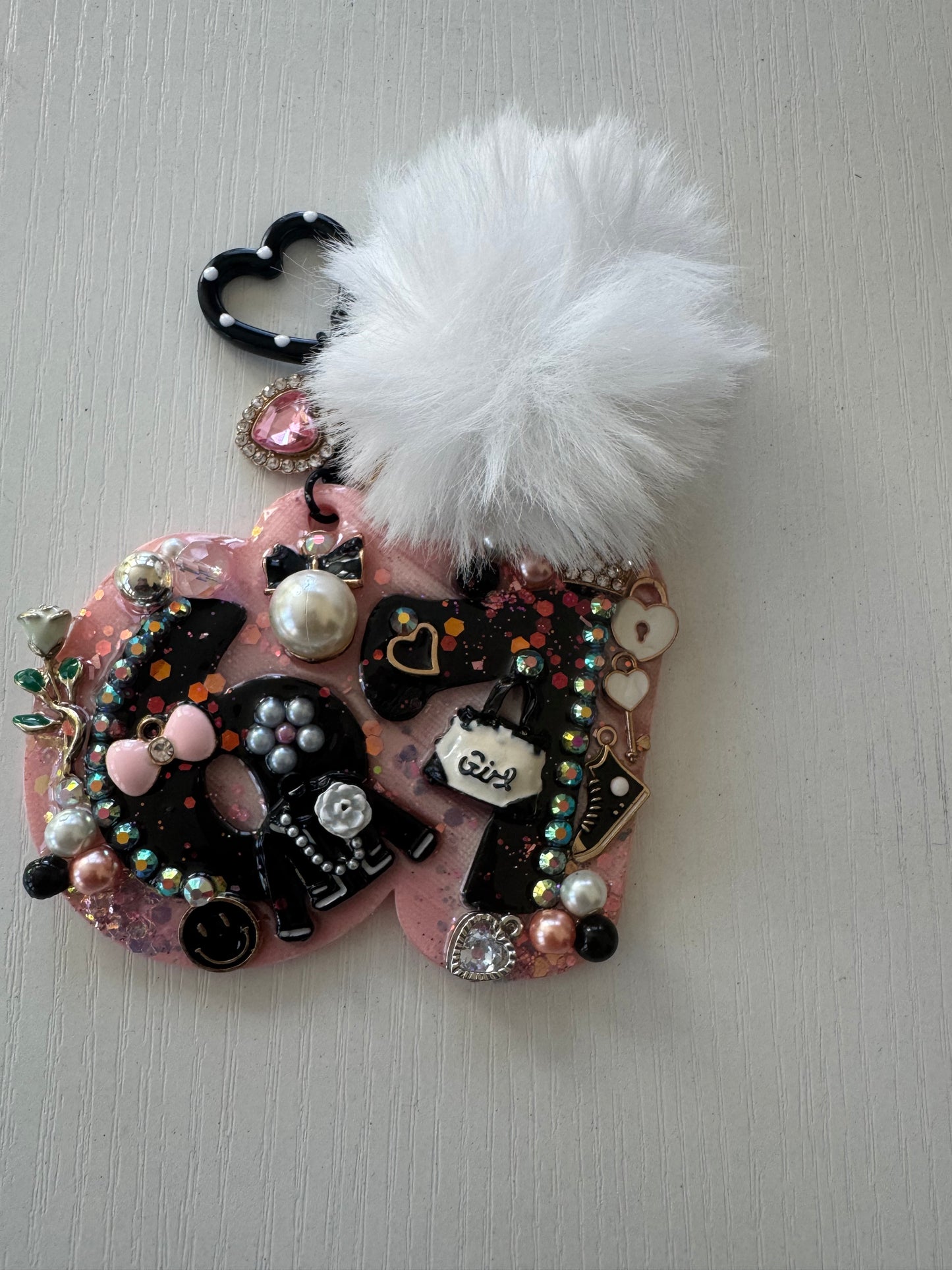 ✨ 6 7 Loaded Sparkle Keycharm – Trendy Junk Style Keychain with Pearls, Bling, & Charms