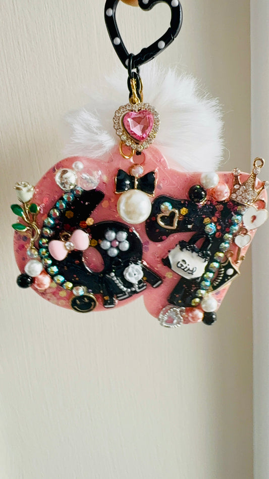 ✨ 6 7 Loaded Sparkle Keycharm – Trendy Junk Style Keychain with Pearls, Bling, & Charms