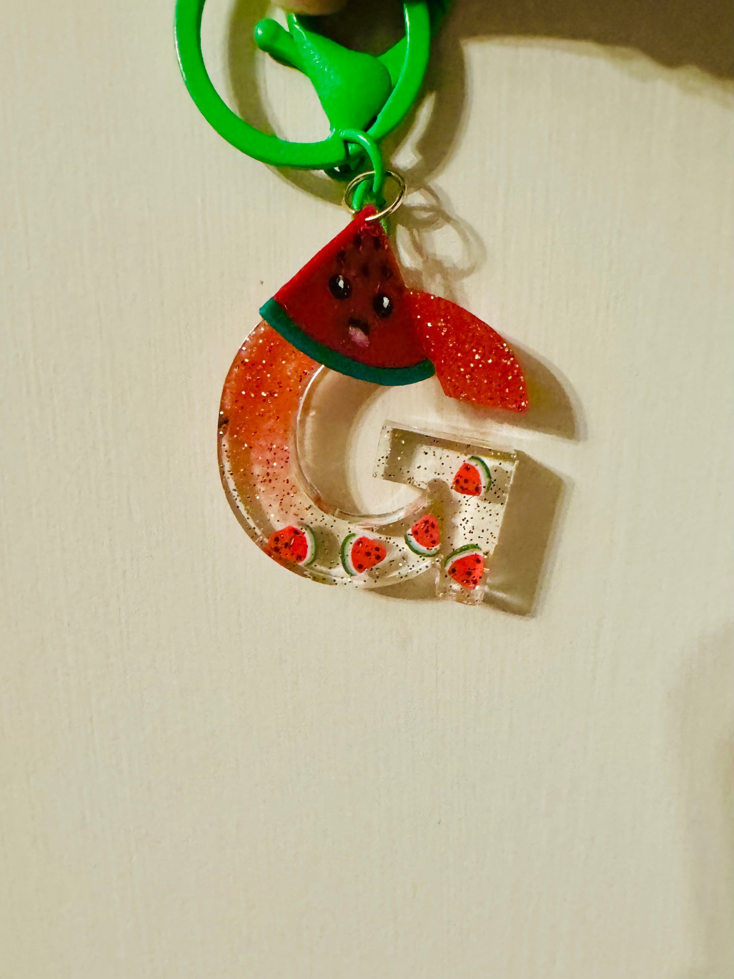🍉 Watermelon Sparkle Clutter Keycharm – Custom Initial Resin Keychain | Fun Summer Gift | Bag Tag Charm