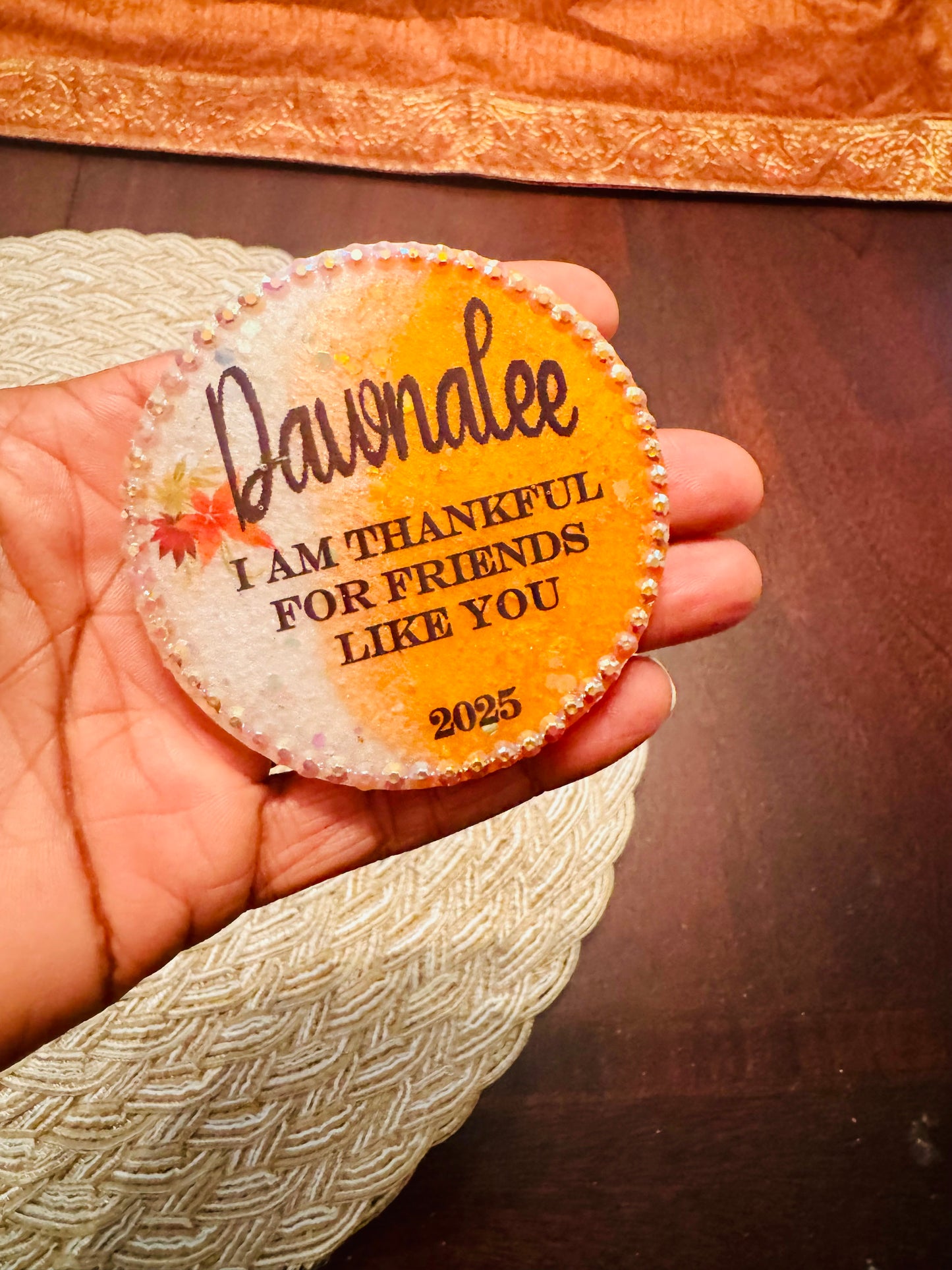 Personalized Thanksgiving Keepsake | Custom Name Tag “I’m Thankful for Friends Like You” | Fall Table Place Card Gift
