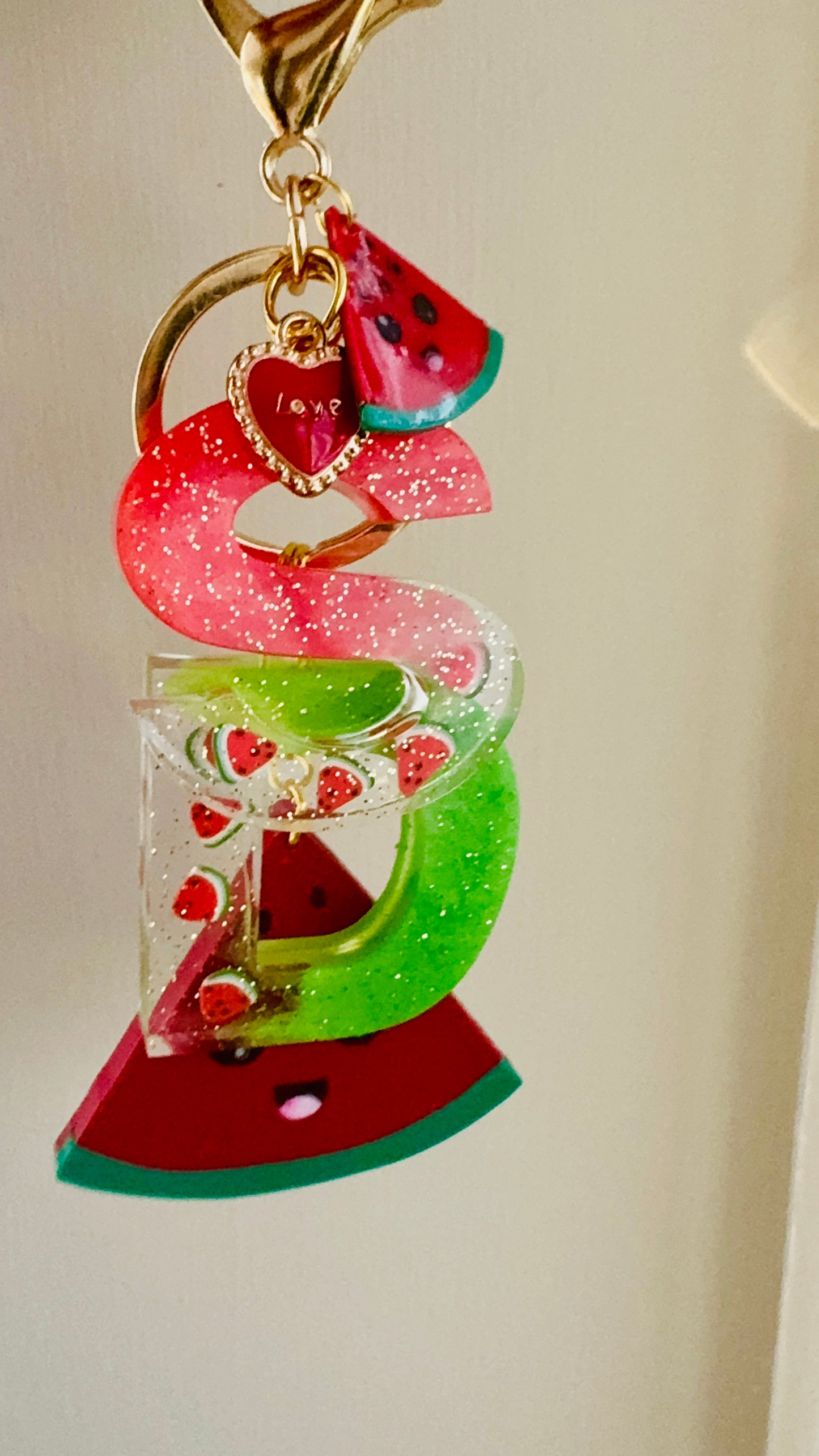 🍉 Watermelon Sparkle Clutter Keycharm – Custom Initial Resin Keychain | Fun Summer Gift | Bag Tag Charm