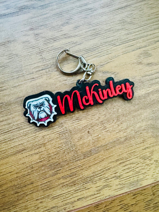 Custom North Gwinnett Bulldog Name Keychain / Personalized School Spirit Bag Tag | Red & Black Resin Charm | Student, Parent, or Fan Gift