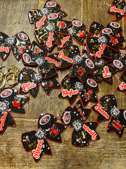Custom Cheer Bow Keychain – Personalized Name, Team Colors & Mascot | Cheerleader Gift, Spirit Accessory