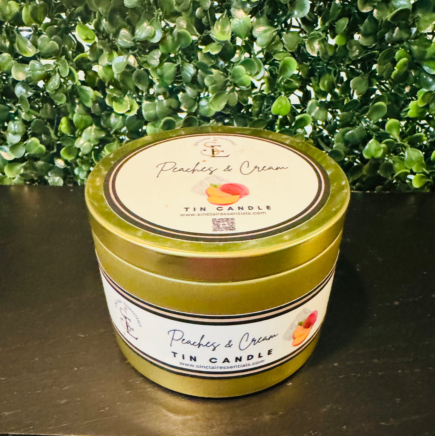 8 oz Peaches & Cream Hand Poured Tin Candle