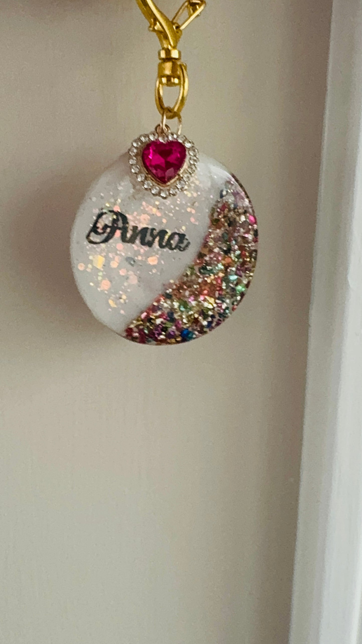 Personalized Glam Resin Keycharm with Rhinestone Heart – Custom Name Keychain | Sparkle Clutter Keycharm | Handmade Gift for Her