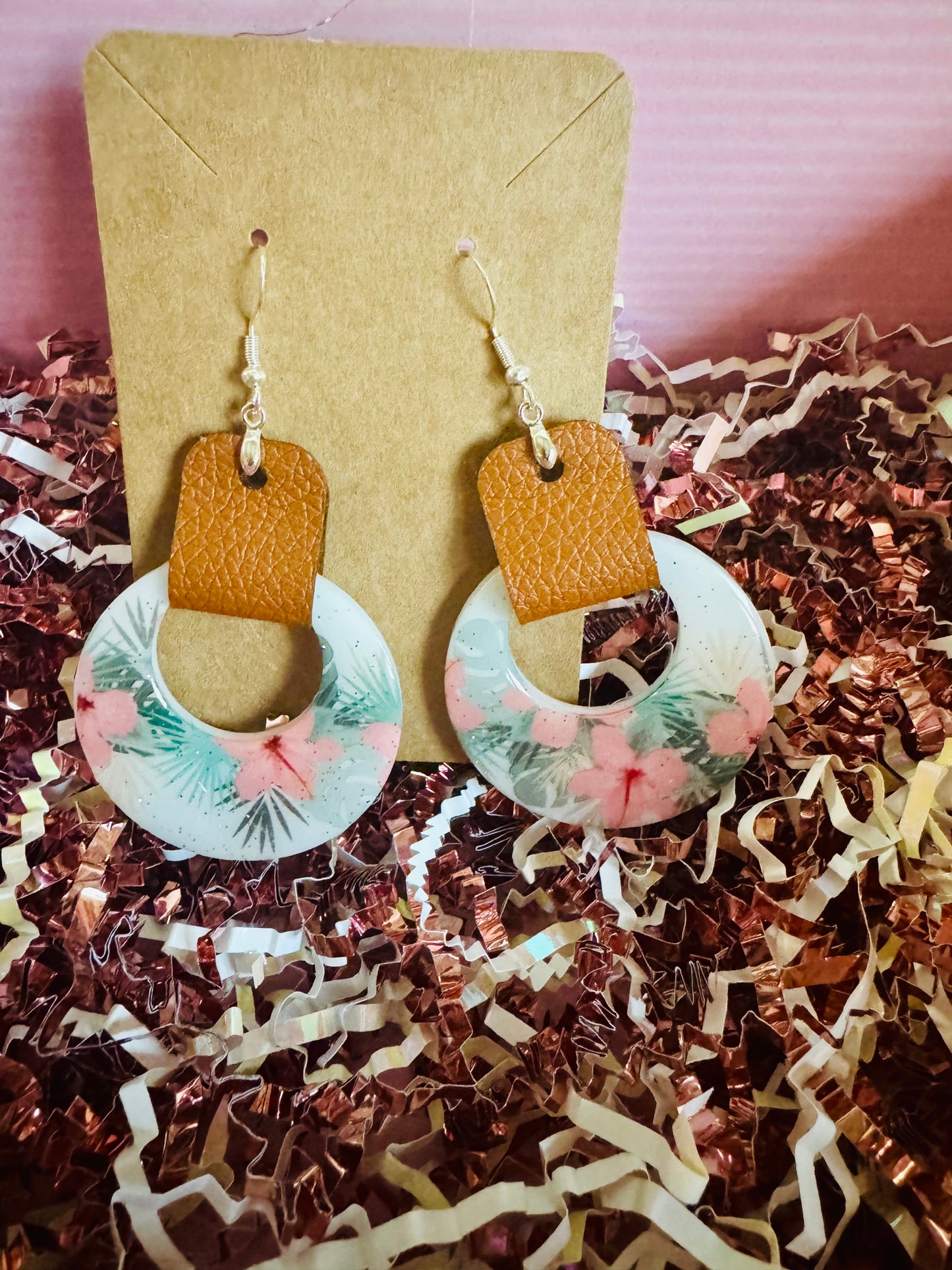 Island Bloom Acrylic & Leather Earrings