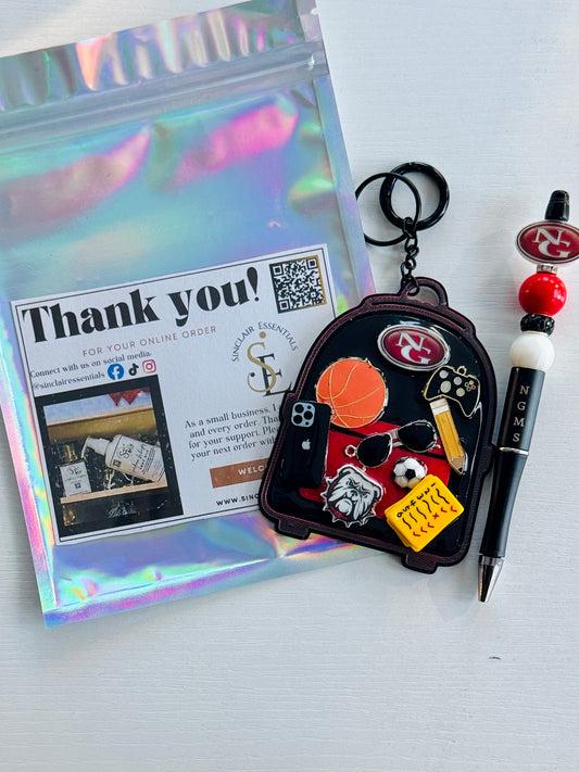 School Spirit Set | Custom Backpack Tag + Engraved Pen | Personalized Gift for Students, Teachers & Fans