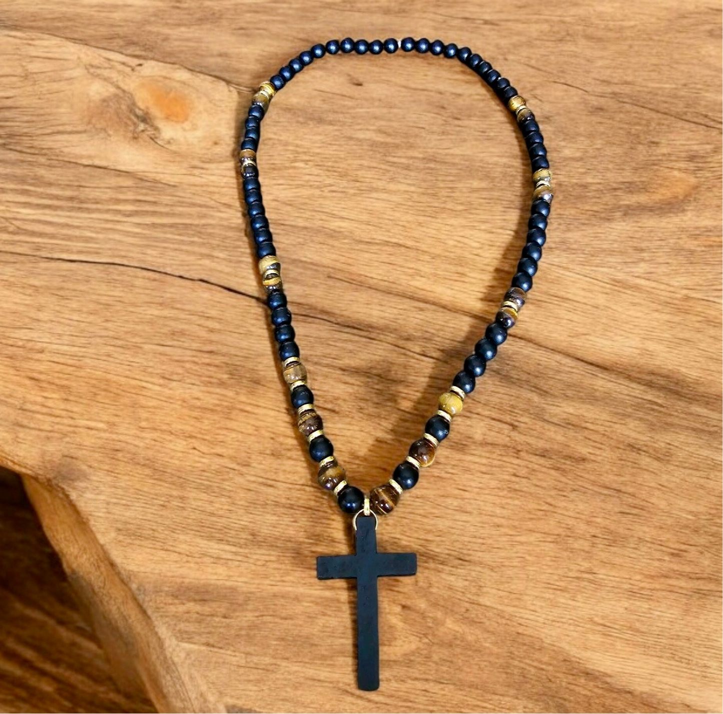 Tiger Eye Beaded Cross Necklace