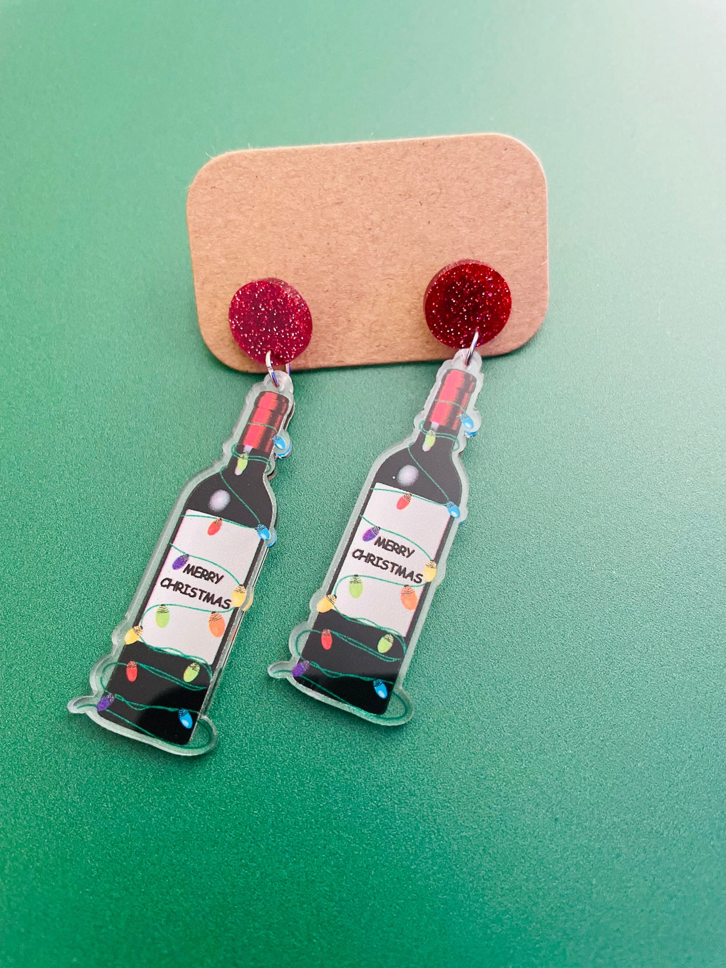 Wine Bottle Christmas Earrings