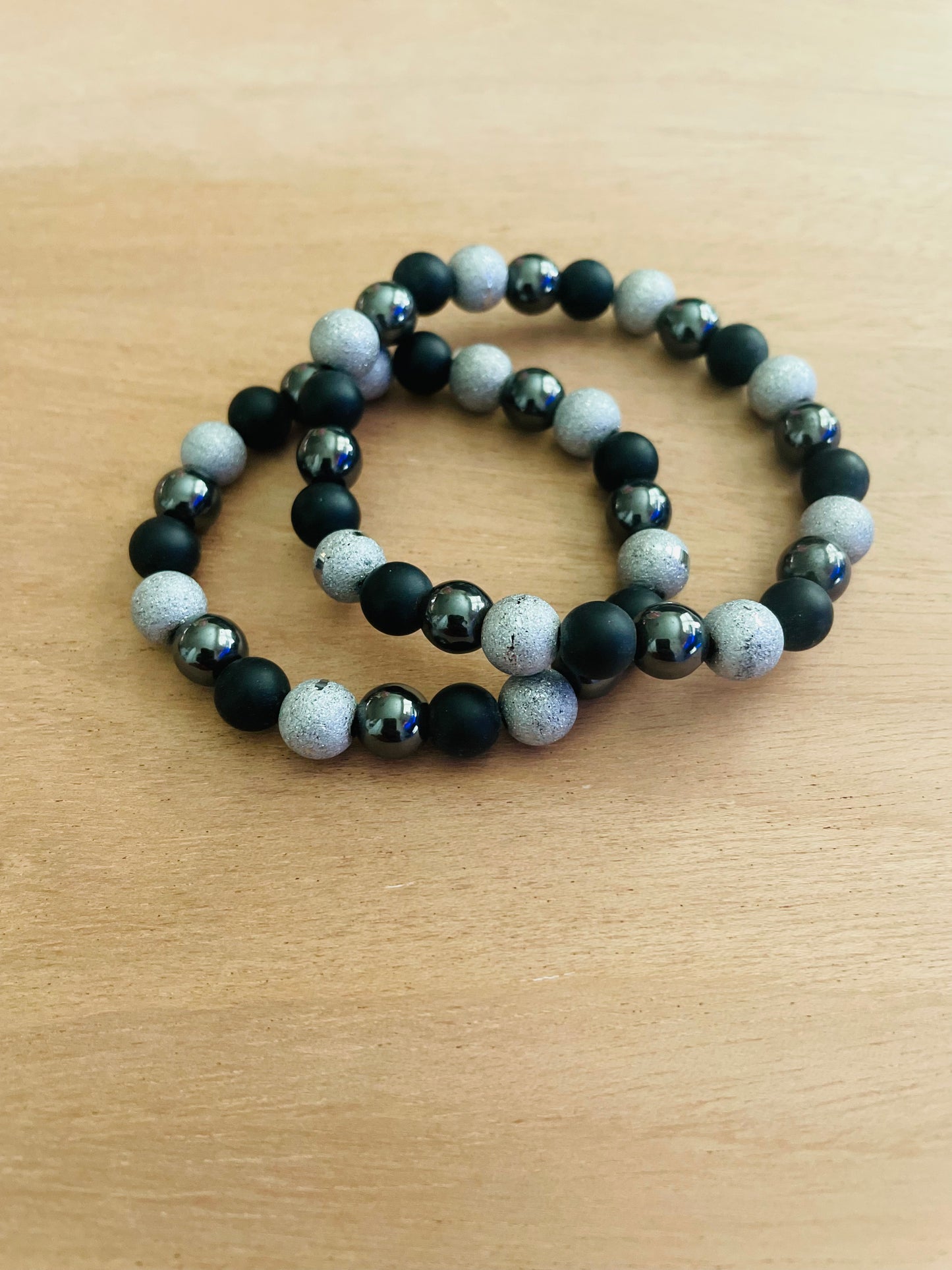 Silver Black Bead Bracelet