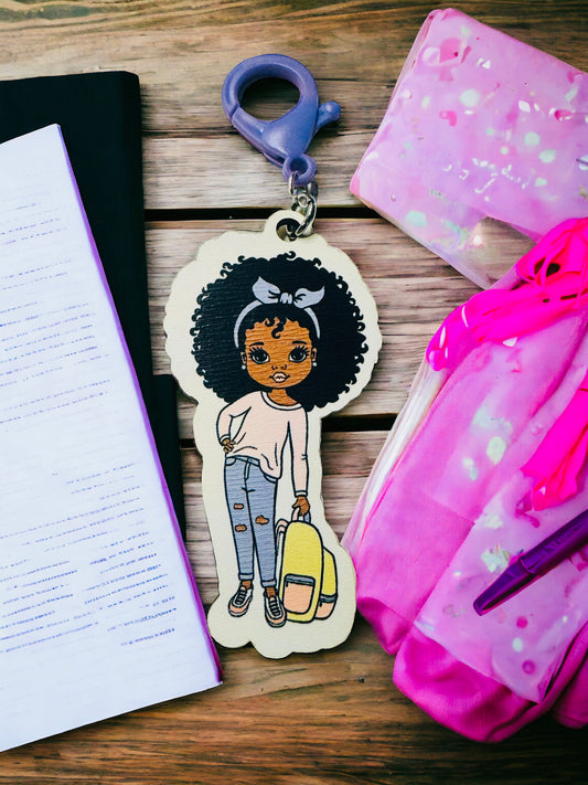 Girl and Backpack Keychain