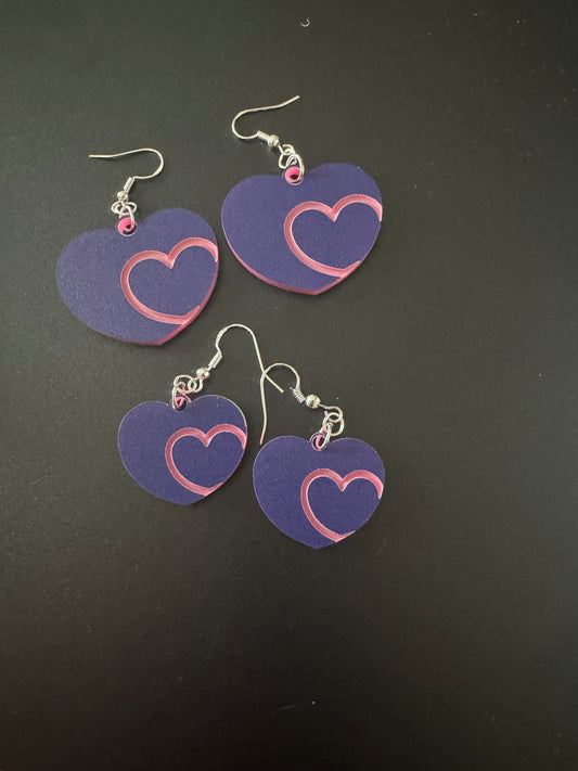 Purple and Pink Heart Earrings