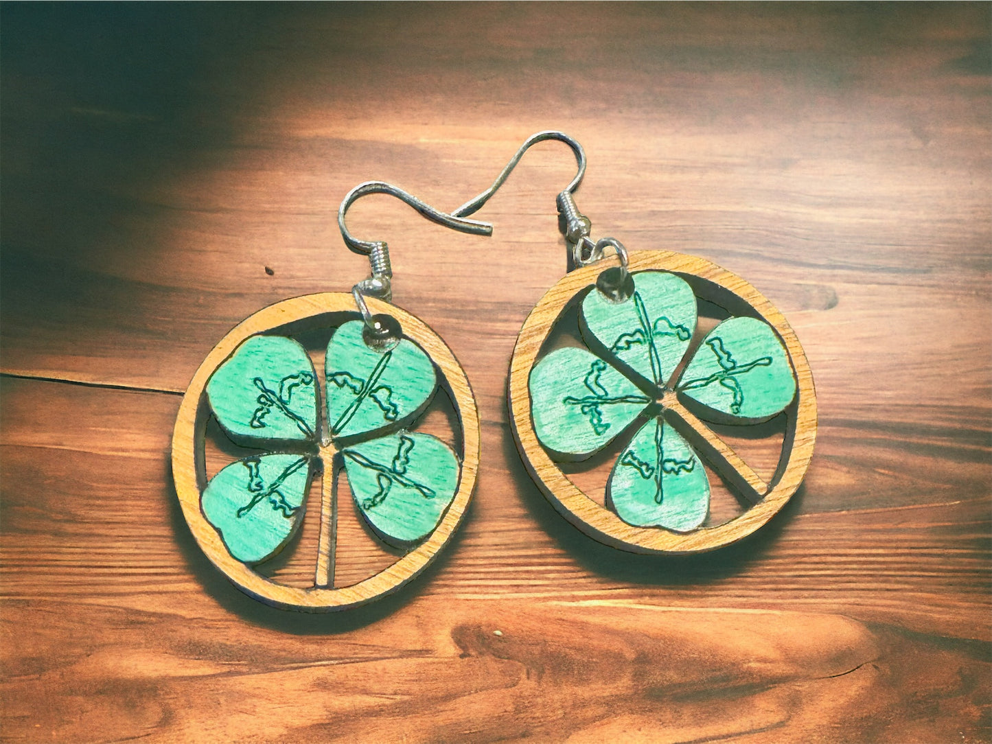 Wood Shamrock Earrings