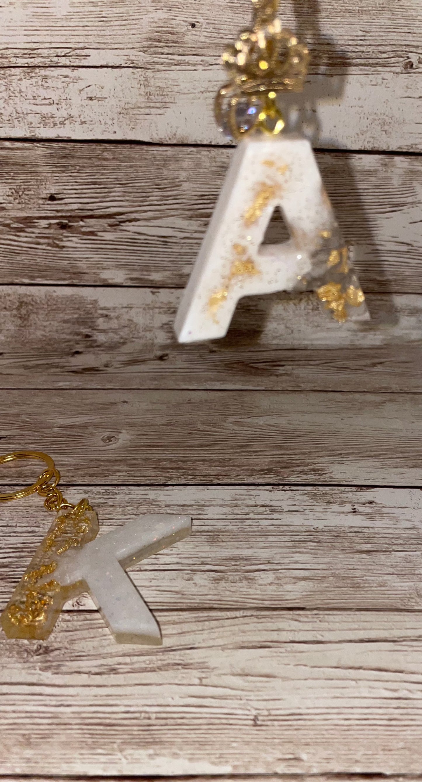 White/Gold Initial Keychain