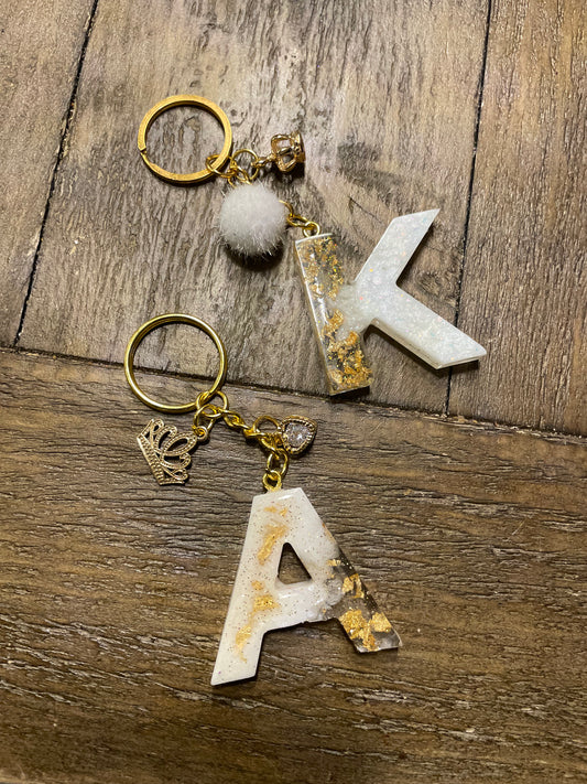 White/Gold Initial Keychain