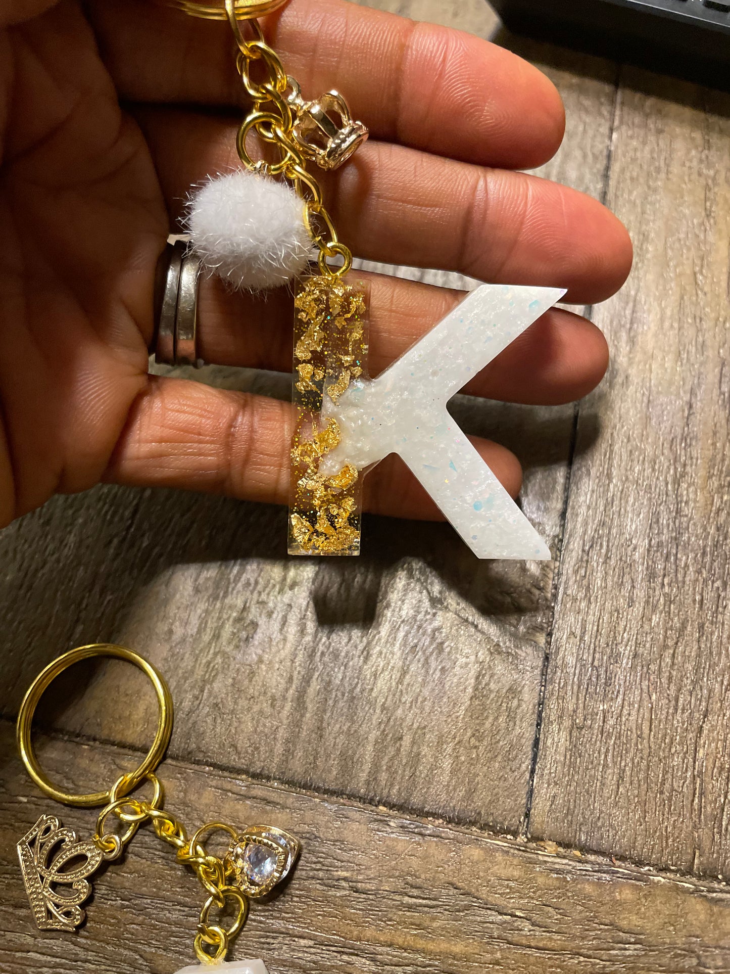 White/Gold Initial Keychain