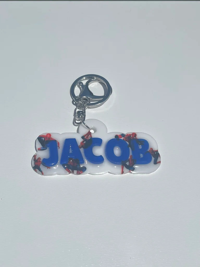 Backpack Name Tag SuperHero Keychain | Acrylic Spider Man Backpack Bag Name Tag for Kids Teens