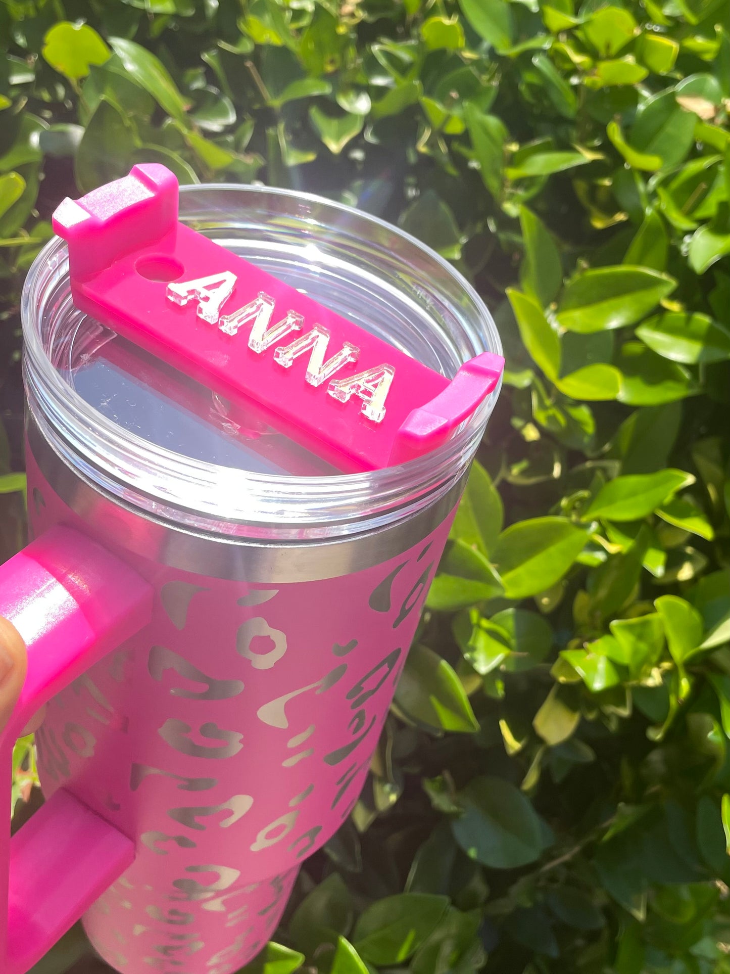 40 oz Leopard Tumbler with matching name tag