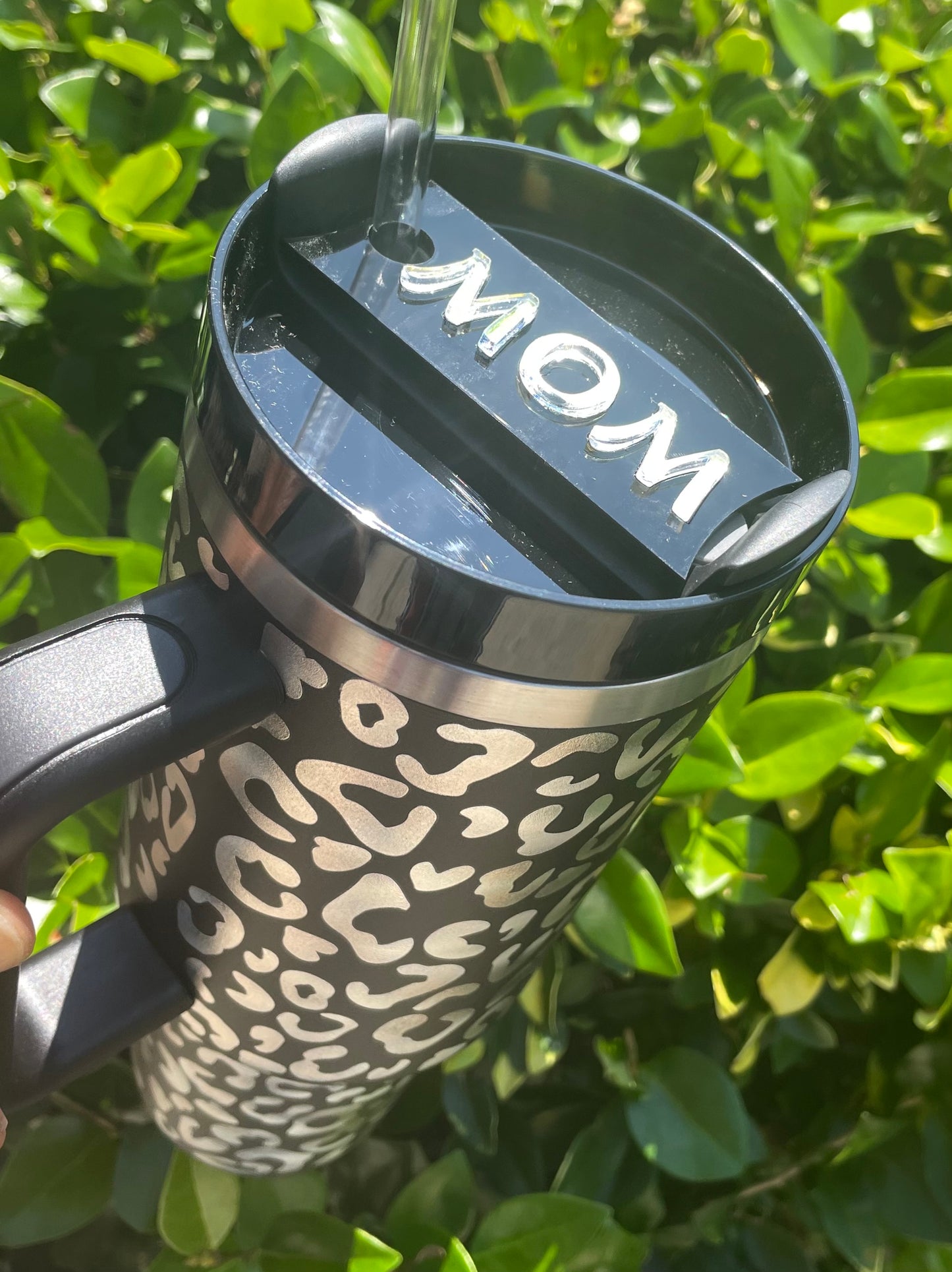 40 oz Leopard Tumbler with matching name tag