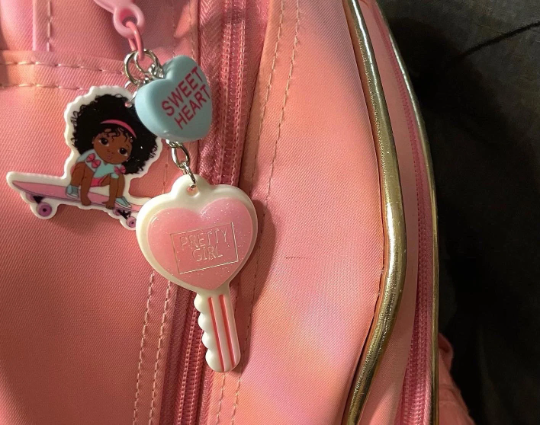 Heart Key w Afro Girl Charms Keychain Backpack Tag