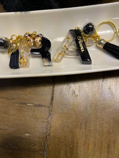 Black/Gold Initial Keychain