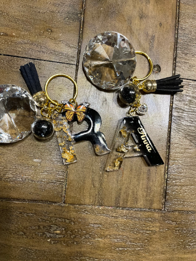 Black/Gold Initial Keychain