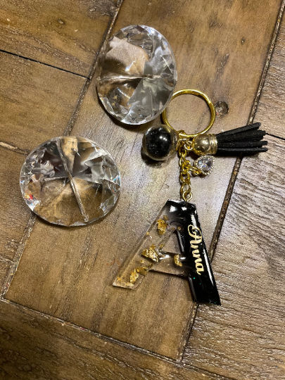 Black/Gold Initial Keychain