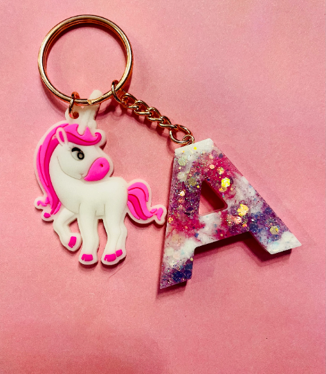 Unicorn Resin Letter Initial Keychain