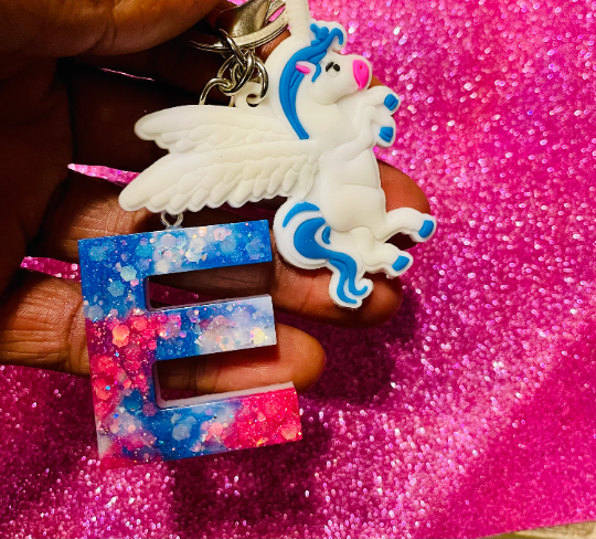 Unicorn Resin Letter Initial Keychain