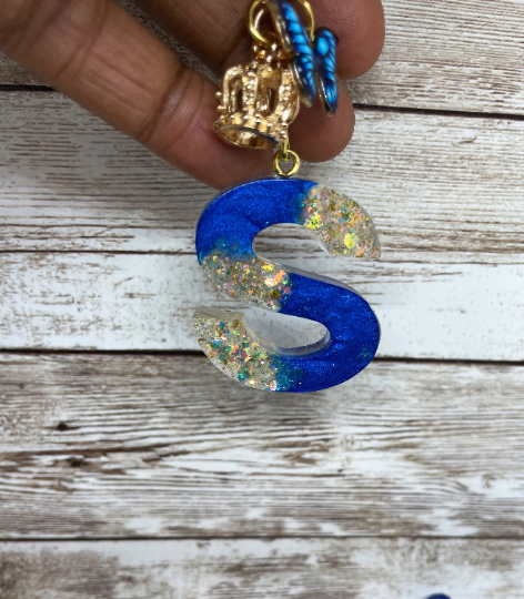 Custom Blue Ice Letter Keychain