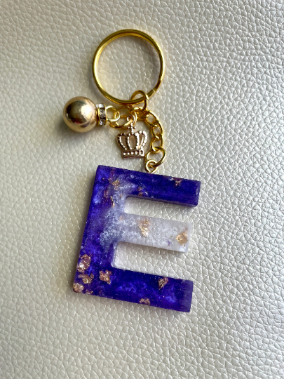 Custom Purple Marble Foiled Letter Keychain