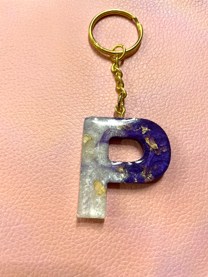 Custom Purple Marble Foiled Letter Keychain