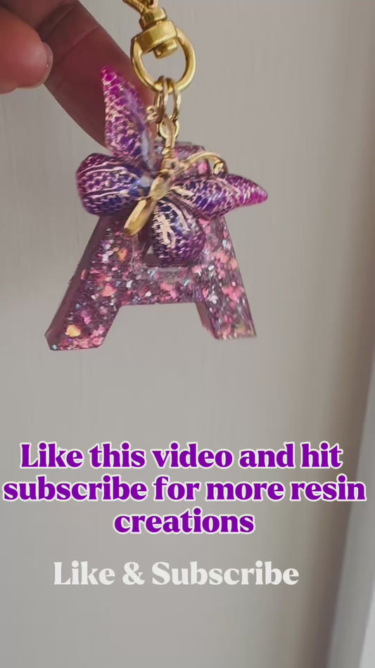 Custom Glitter Initial Keychain with Butterfly Charm – Personalized Letter Keychain Gift